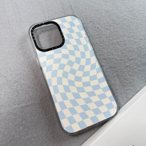 Casetify iPhone 14 Pro Max Case Baby Blue Checkered MagSafe Clear